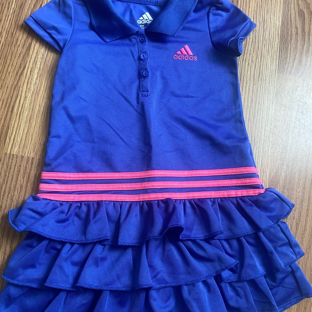 12 months Adidas Kids Polo Dress in Blue with Pink Stripes